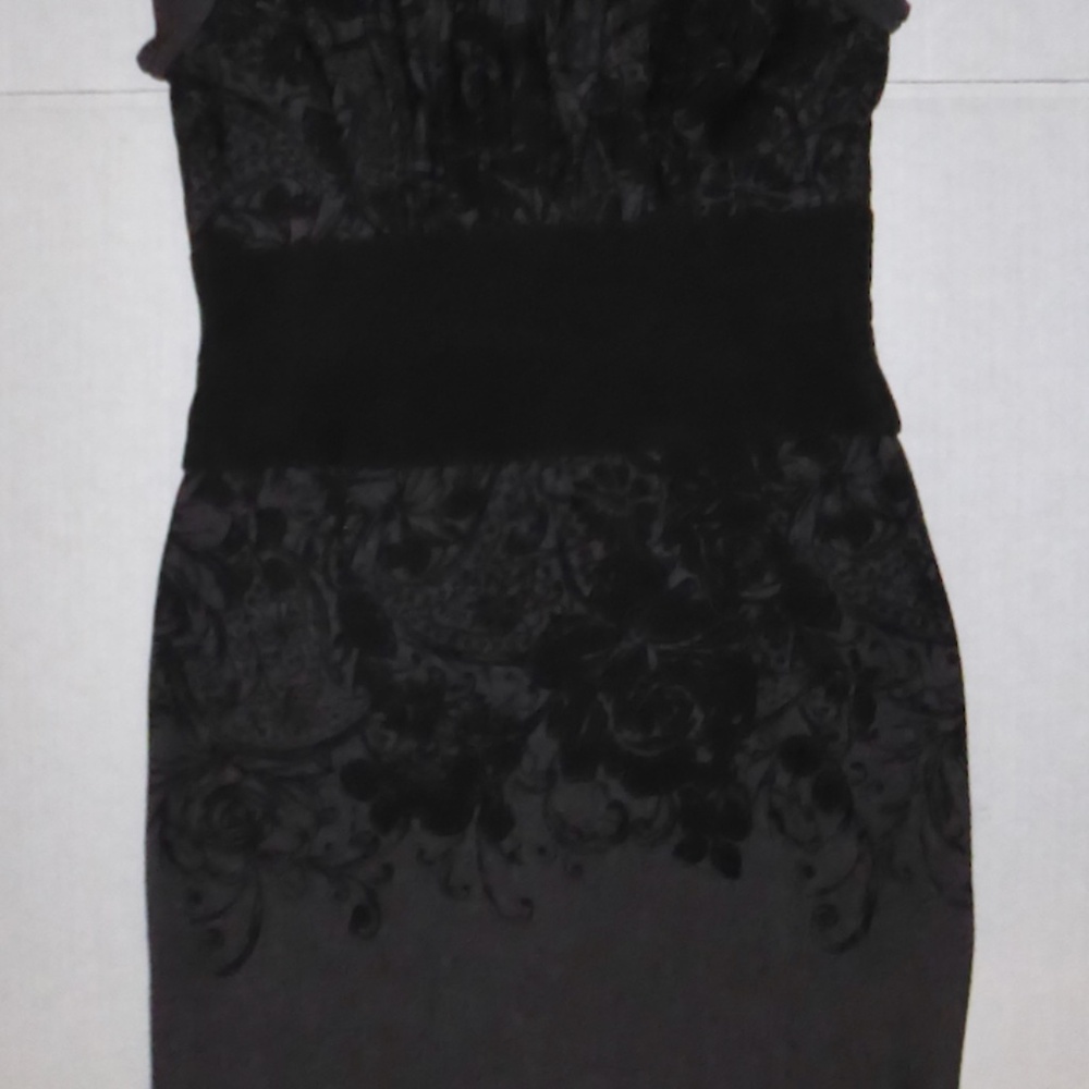 SUZE CHIN DRESS FOR MAGGY BOUTIQUE BLACK/GRAY S/S FLORAL KNEE LENGTH PARTY 10 M - Picture 2 of 8